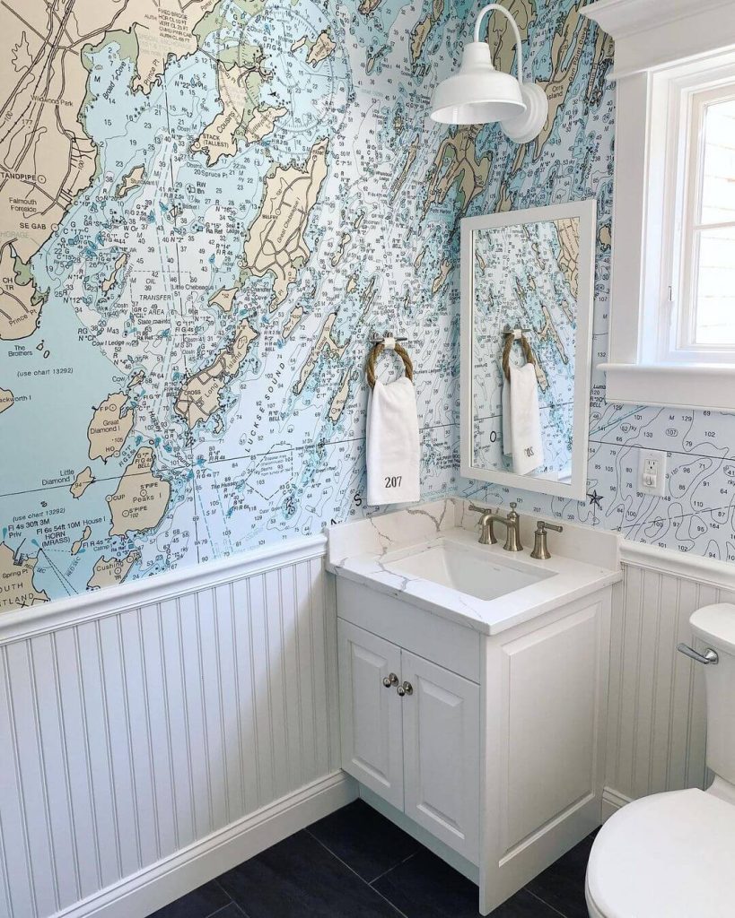 Vintage Nautical Bathroom with Octopus Art