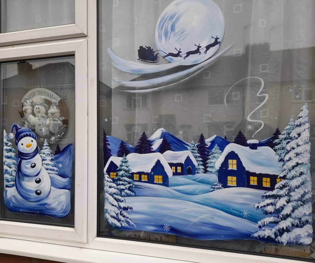 Winter Wonderland Painting with Snowman and Santa