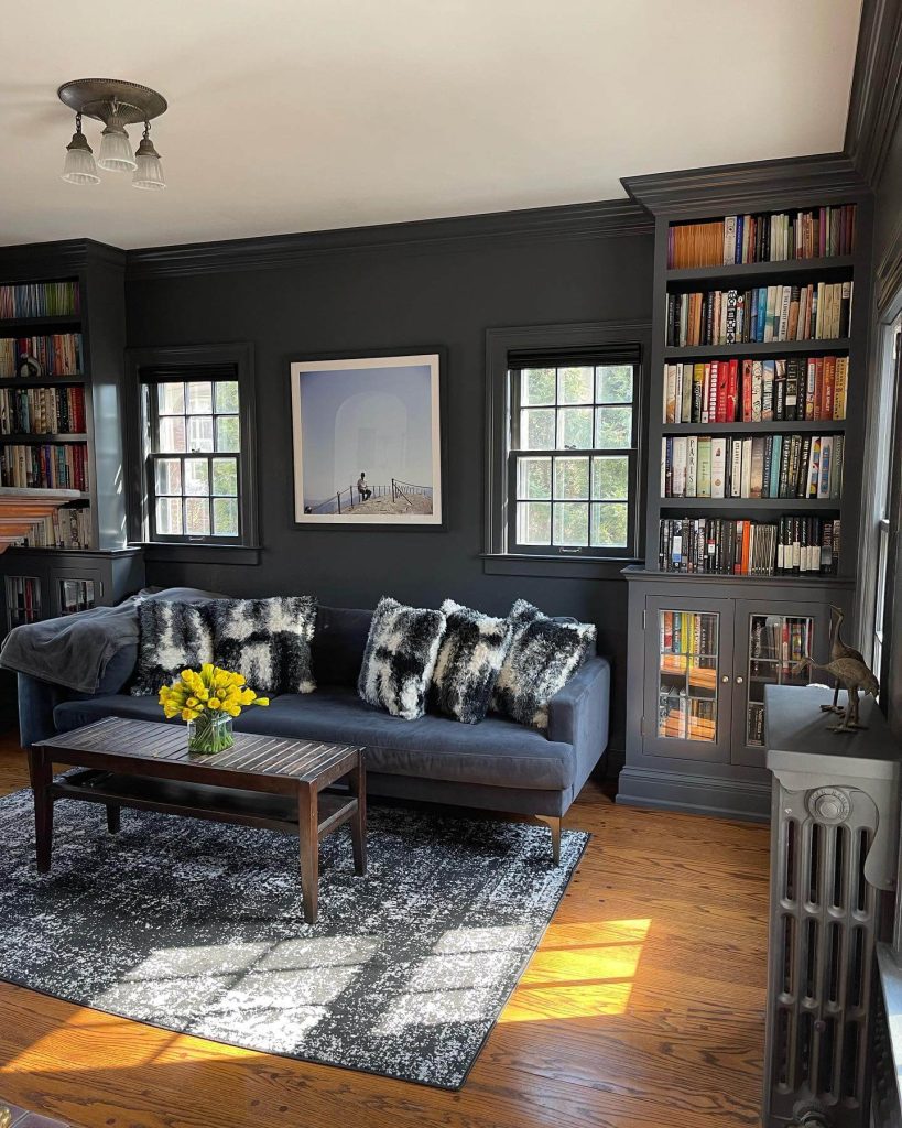 Moody and Sophisticated Living Room Library