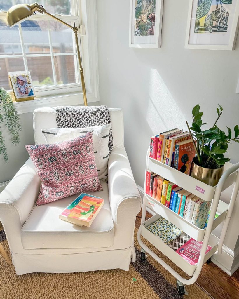 Bright and Cheerful Reading Corner with Book Cart