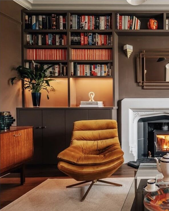 Mid-Century Modern Reading Nook by the Fireplace