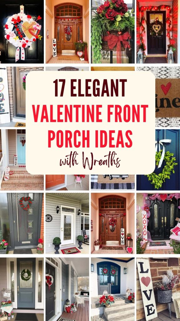 Elegant Valentine Front Porch Ideas with Wreaths