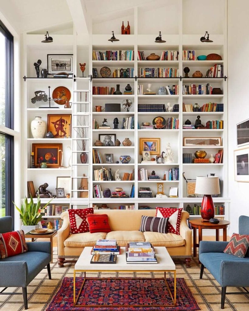 Floor-to-Ceiling Bookshelves with a Rolling Ladder