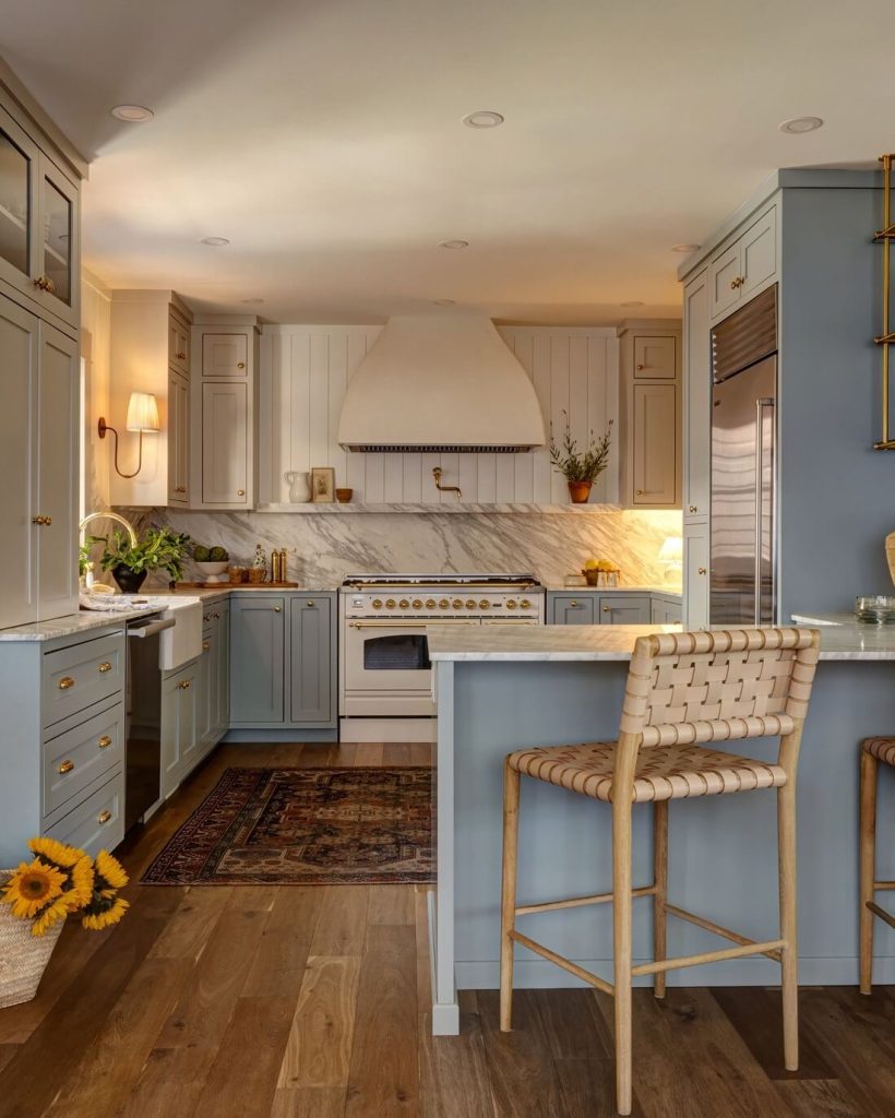 1. Warm Meets Cool in a European-Inspired Blue Kitchen
