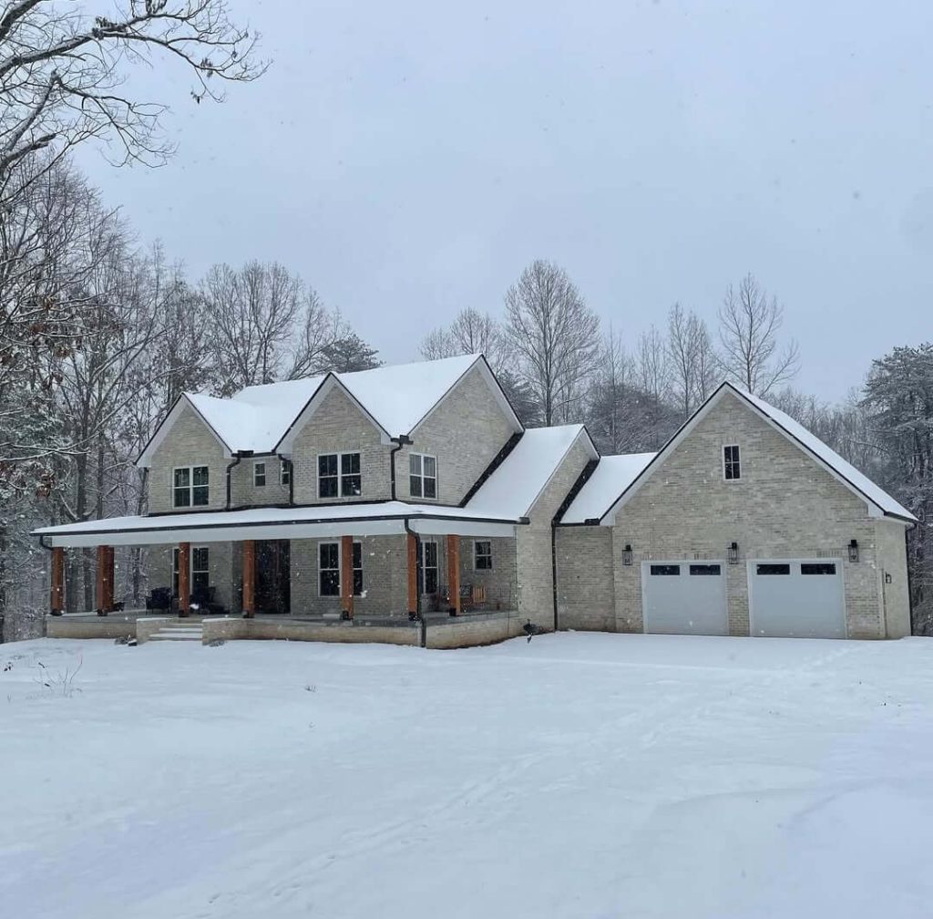 13. Rustic Brick Elegance in a Snowy Wonderland