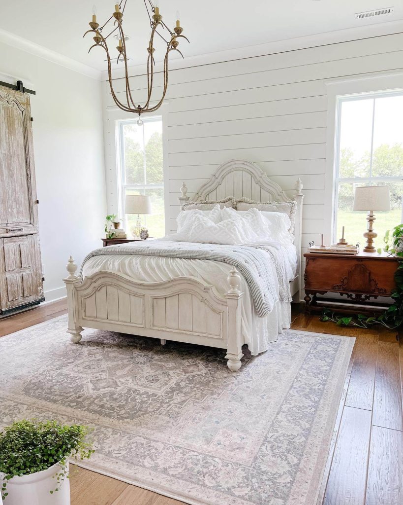 16. Classic Farmhouse Elegance with Shiplap and Distressed Wood