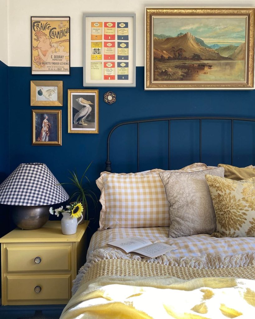 16. Bold & Sculptural: Navy Blue with Statement Art