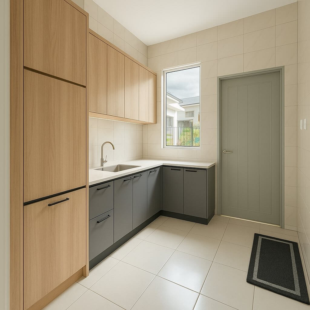 18. Two-Tone Cabinets with Black and Light Oak
