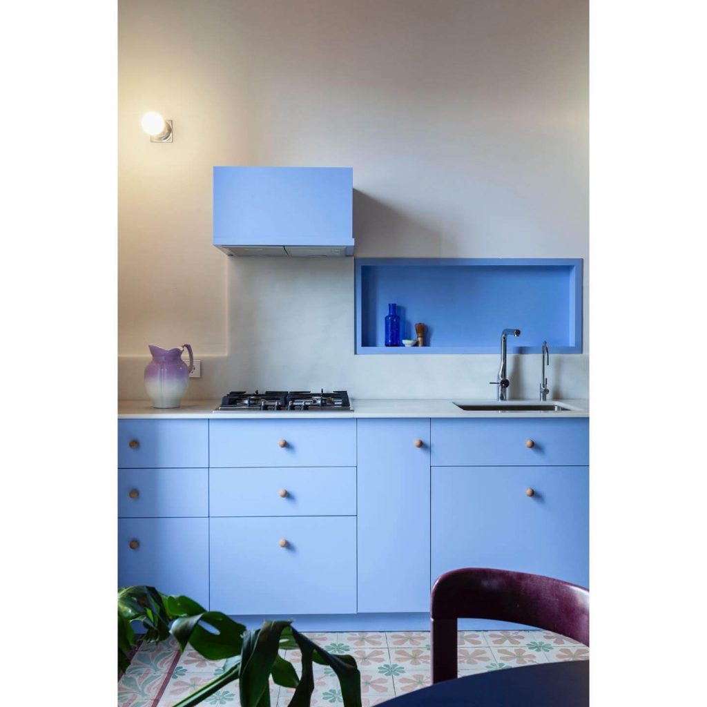 23. Playful Pastels in a Minimal Modern Kitchen