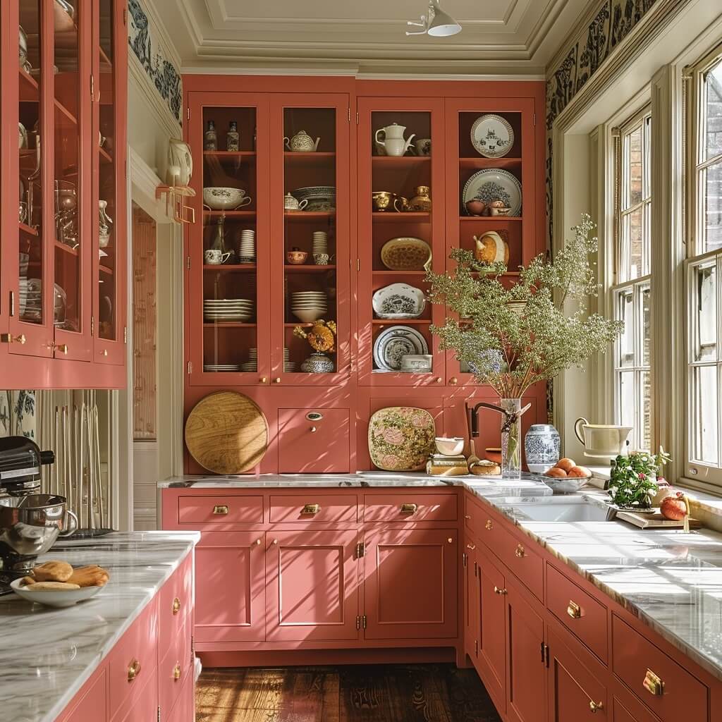 24. Terracotta Red Cabinets for a Bold Vintage Revival