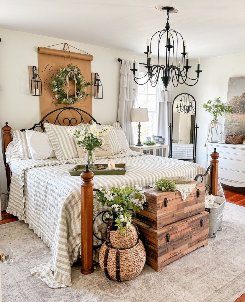 3. Layer Linens and Greenery for a Farmhouse Bedscape