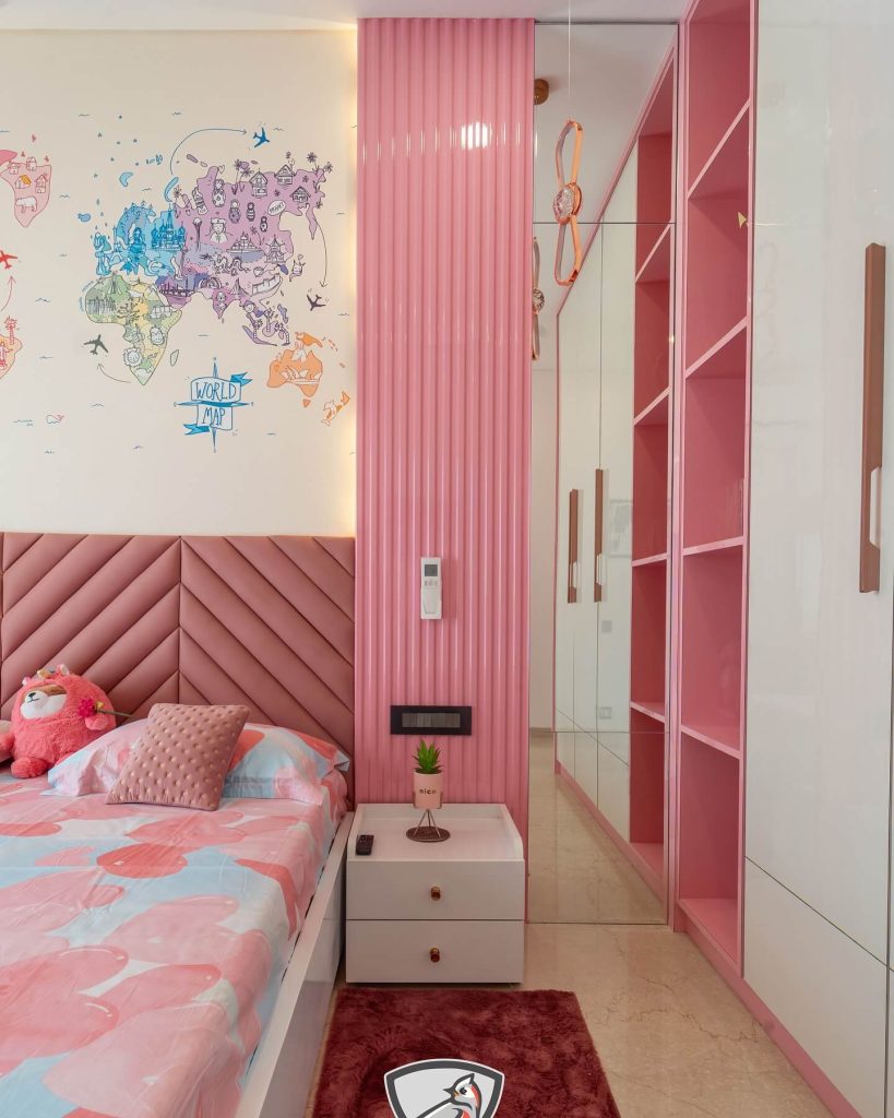 33. Minimalist White Bedroom with a Pink Accent Punch