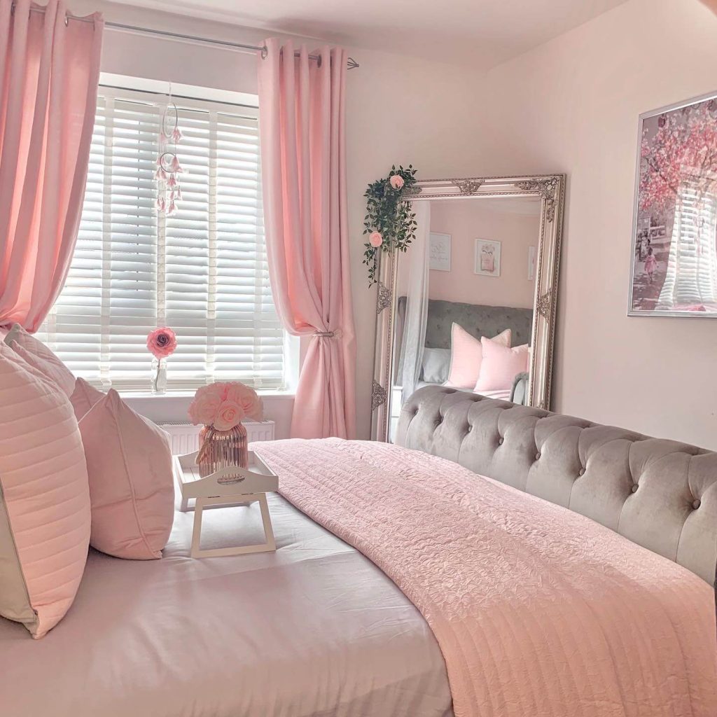 4. Cozy Pink Retreat with Twinkling Lights