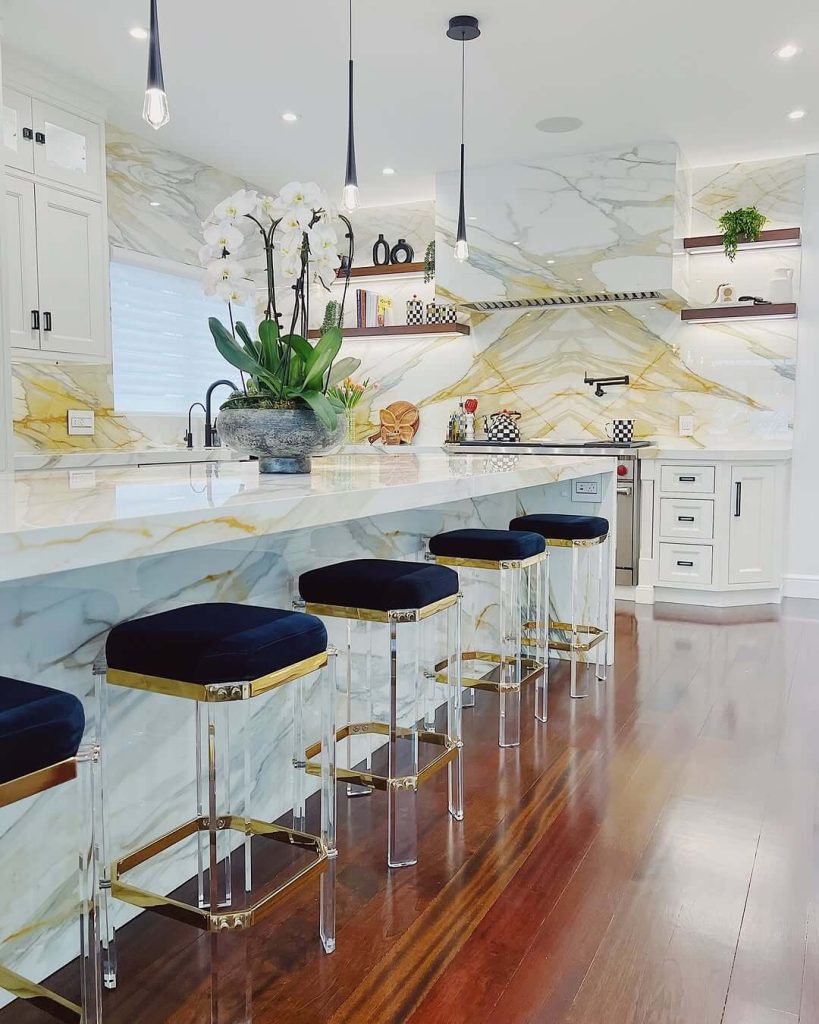 6. Luxurious White with Golden Veined Marble for a Glamorous Edge