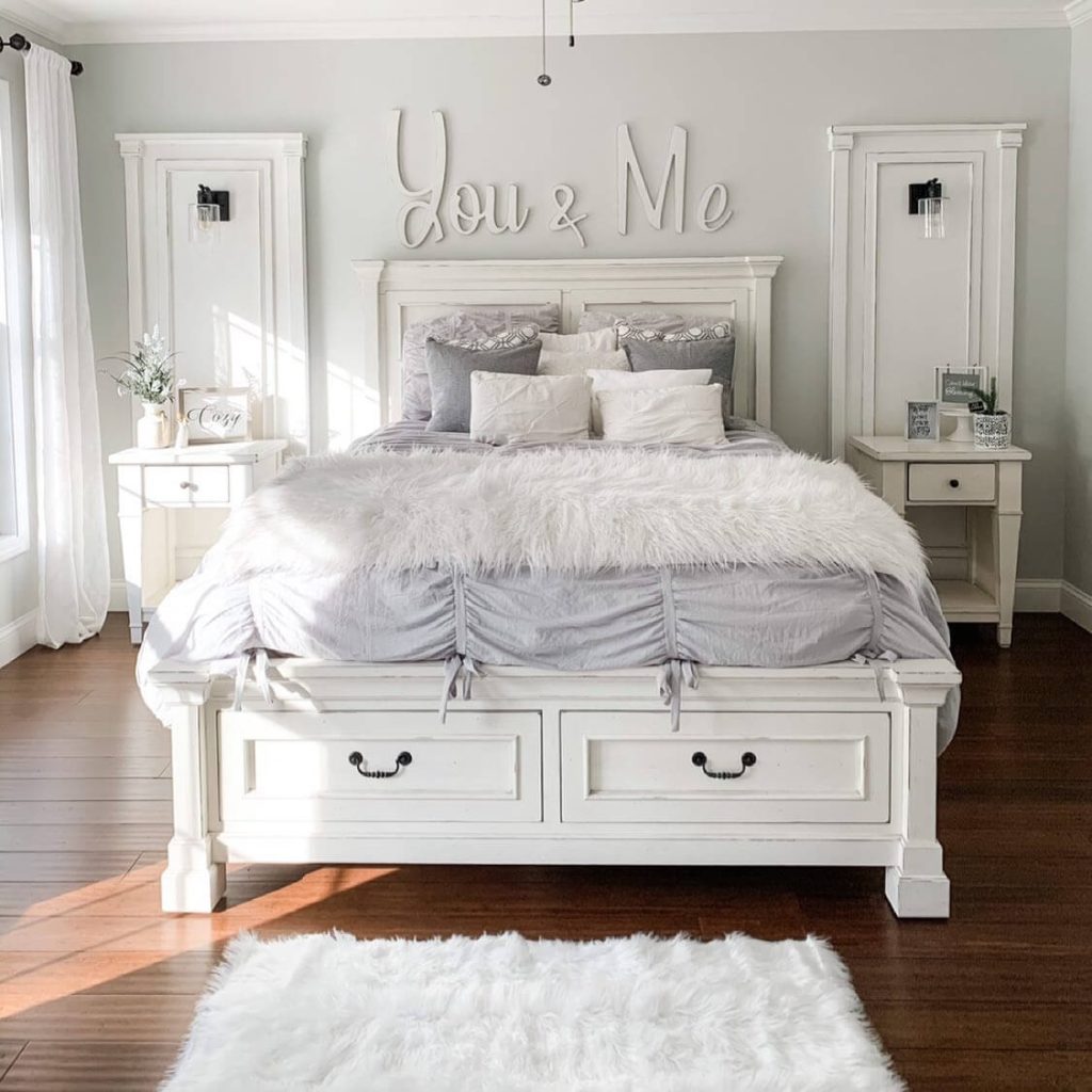 8. Cozy Glam in a Farmhouse Master Bedroom