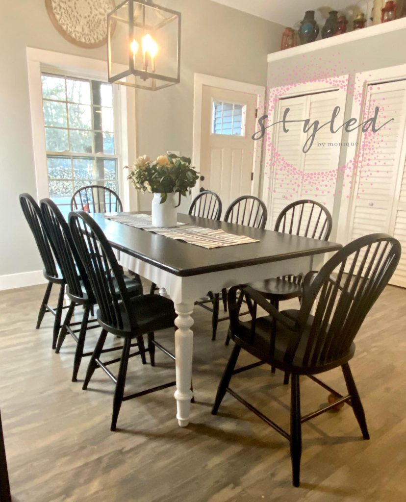 7. Embrace Classic Contrast with a Farmhouse Dining Table