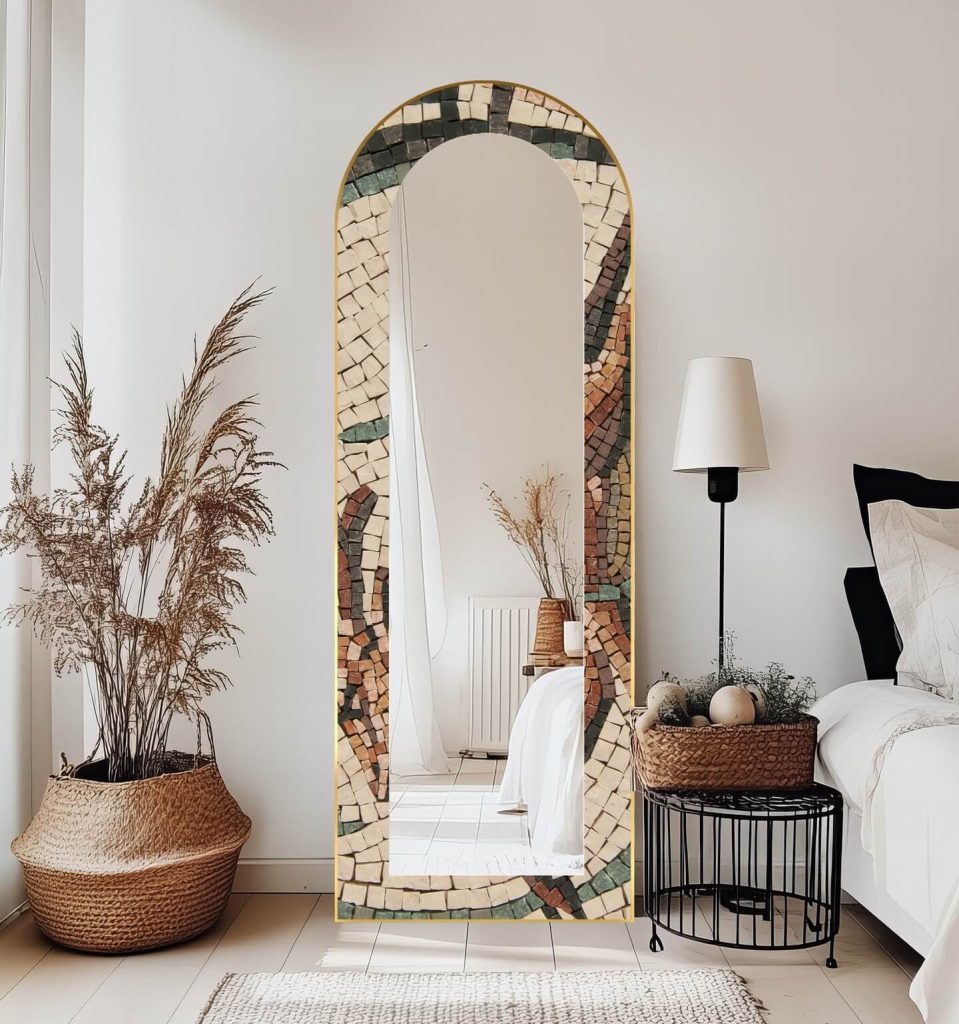 8. Make a Statement with a Mosaic-Framed Mirror