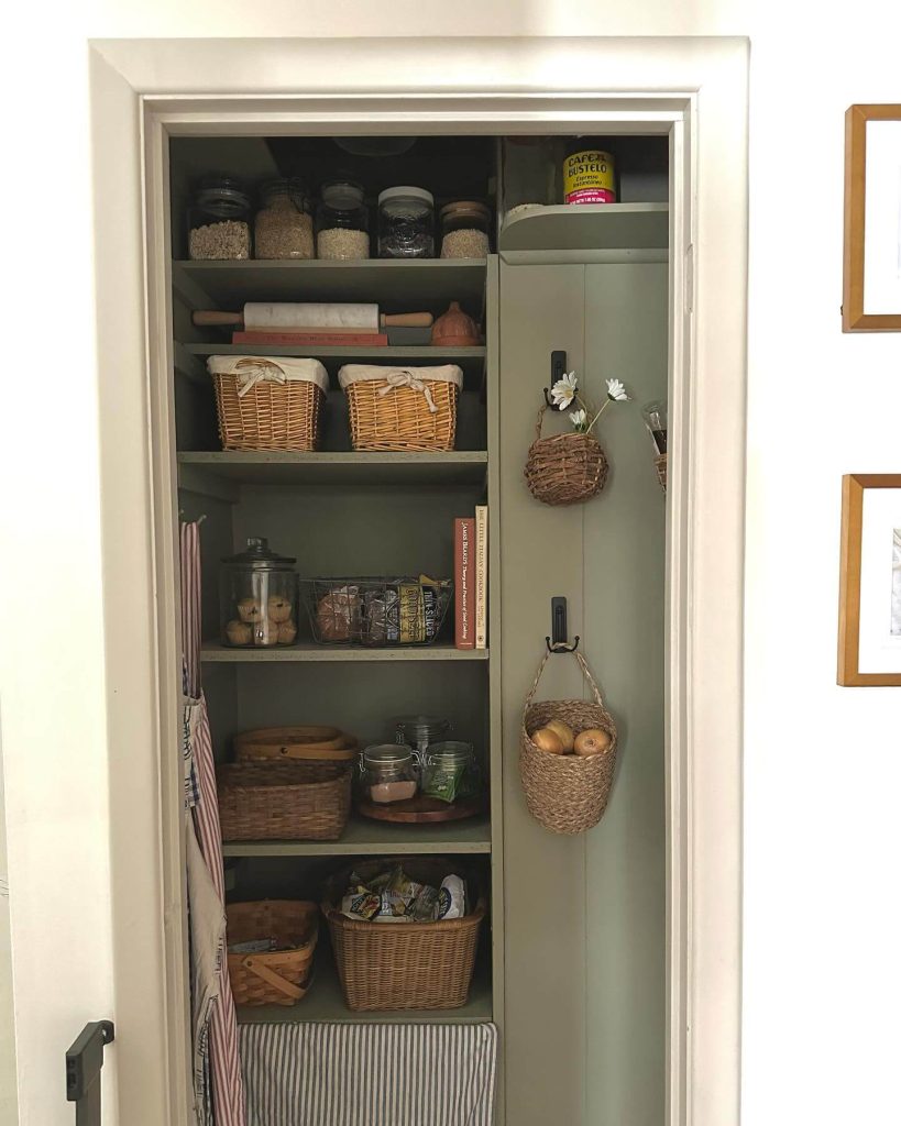 1. Utilize Vertical Space with Open Shelving and Wicker Baskets