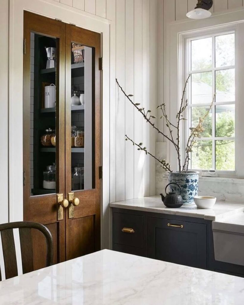 1. Classic Charm with Wood and Glass Double Doors