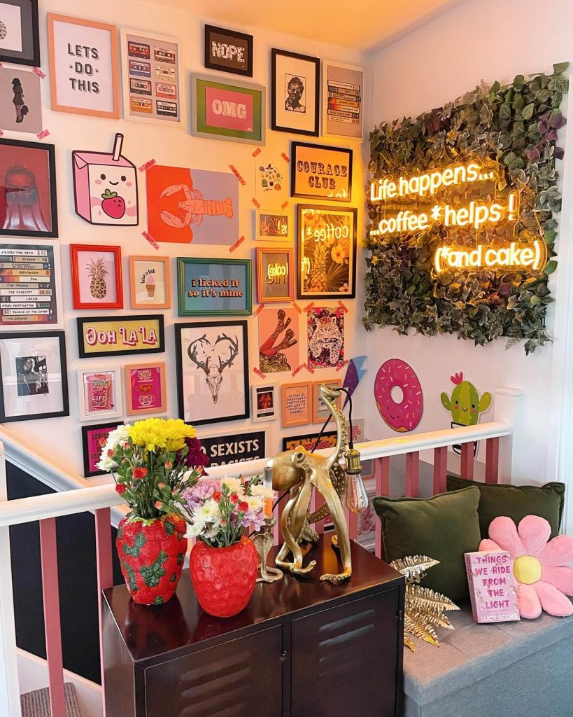 1. Pop Culture Meets Whimsy: A Maximalist Picture Wall Explosion