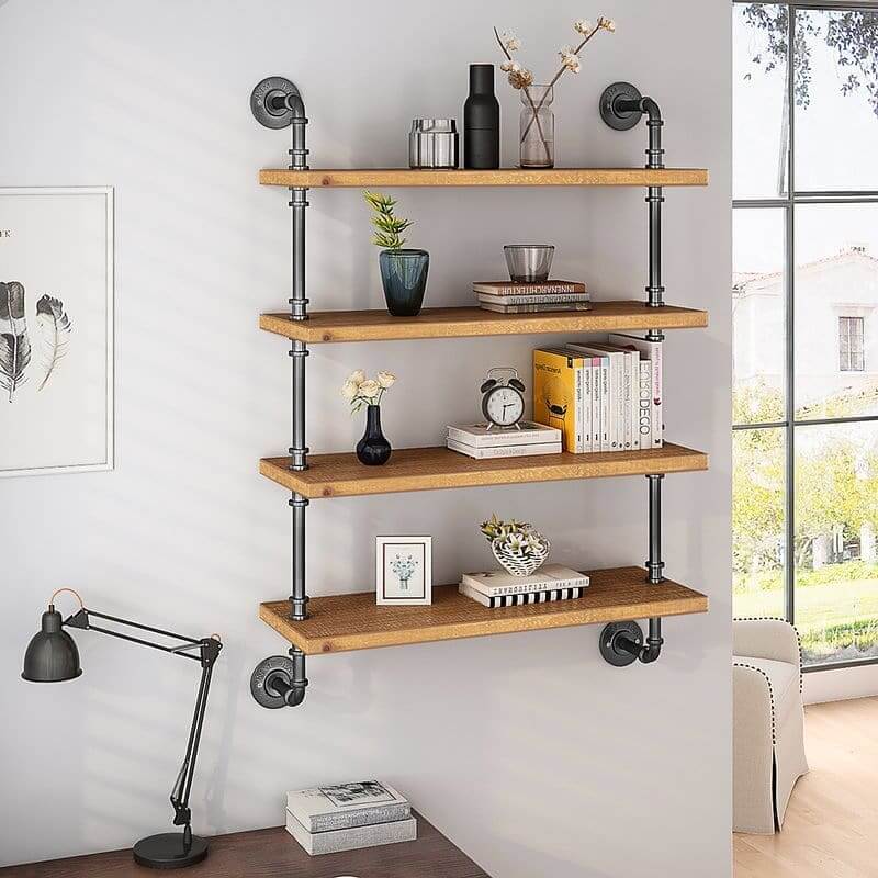 Industrial Pipe Shelves with Rustic Wood