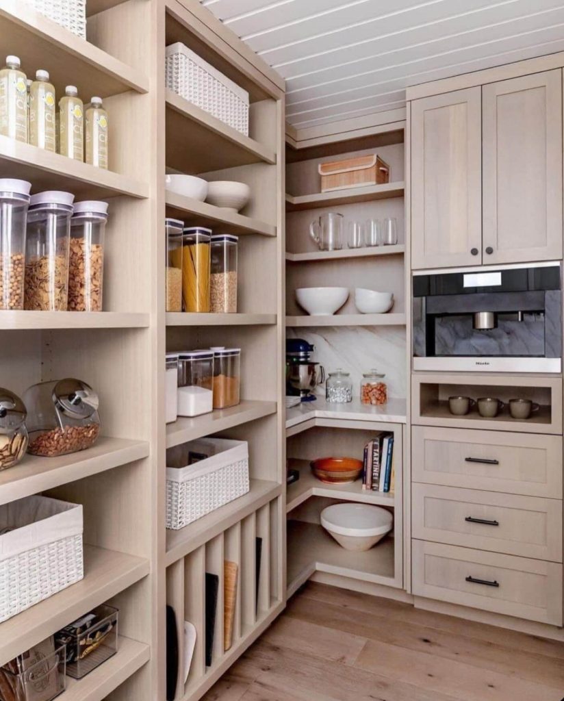 10. Light-Toned Luxe with Built-In Beverage Station