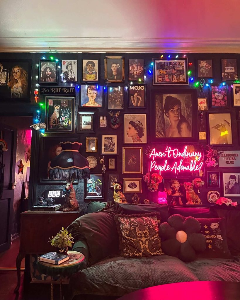 11. Maximalist Dark Glam: A Gallery Wall That Glows with