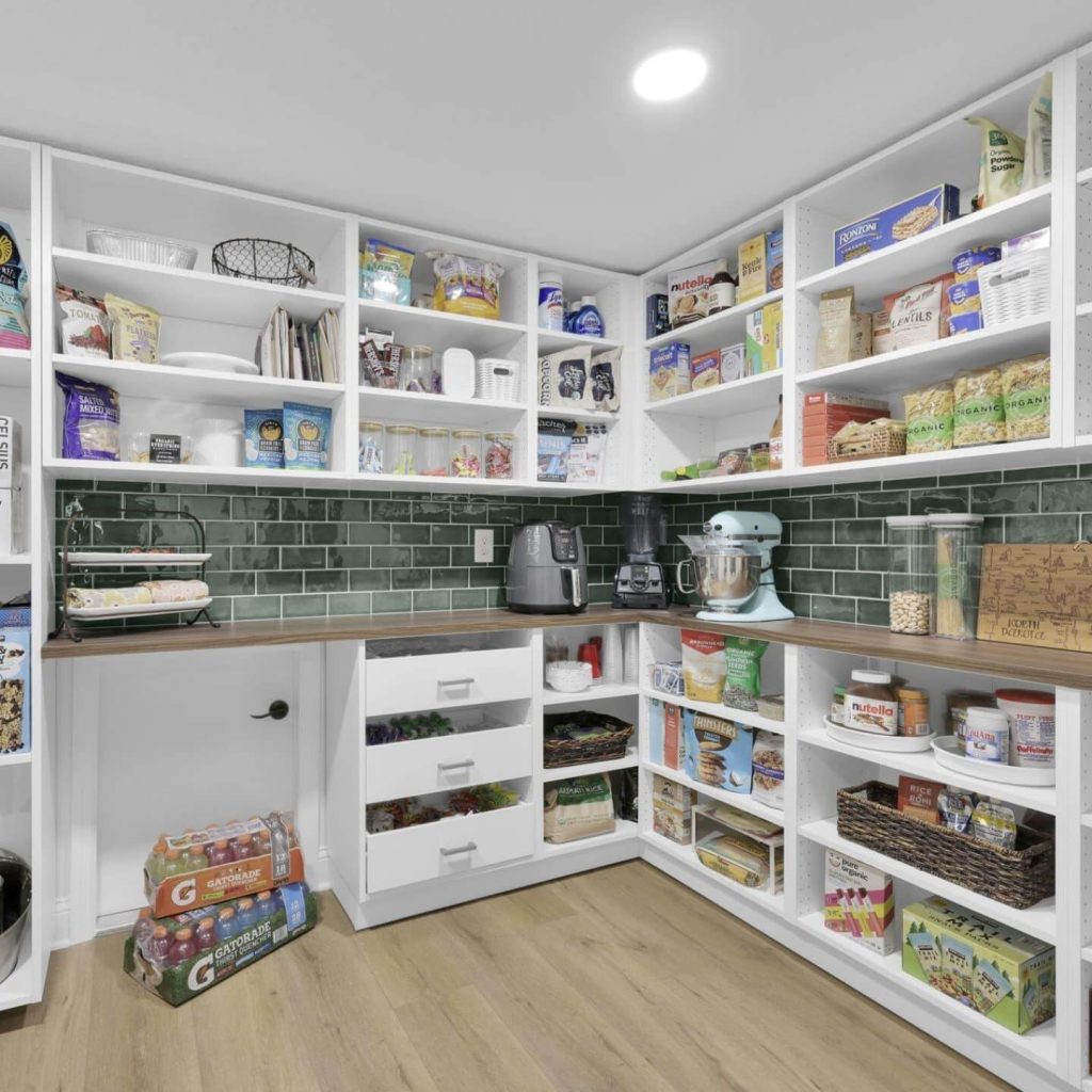 15. Bold Backsplash in a Pantry Built for Performance