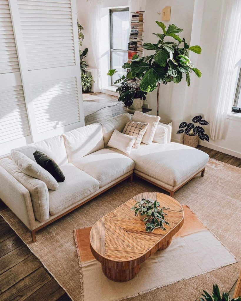 17. Japandi Interior Ideas Lounge with Indoor Plants