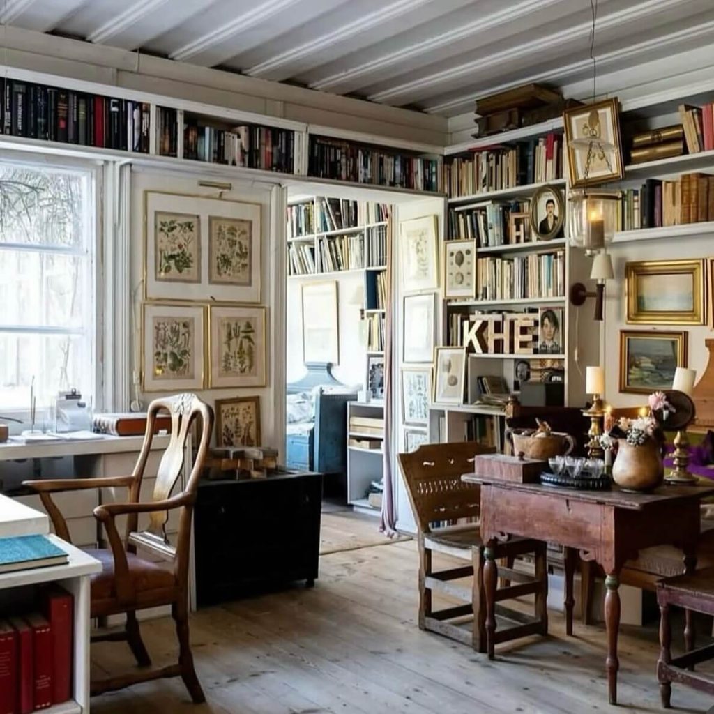 18. Library Gallery Wall with Antique Scholar Charm
