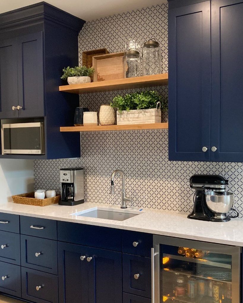 18. Modern Coastal Pantry with Navy and Pattern Play