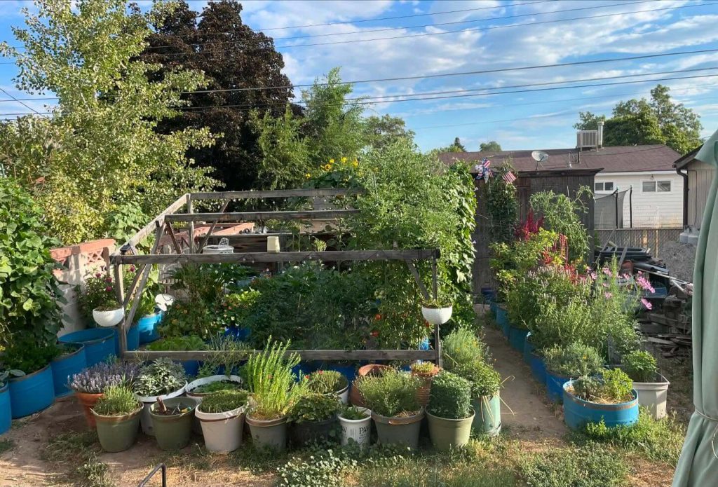 20. Vertical Container Garden with Hanging Planters