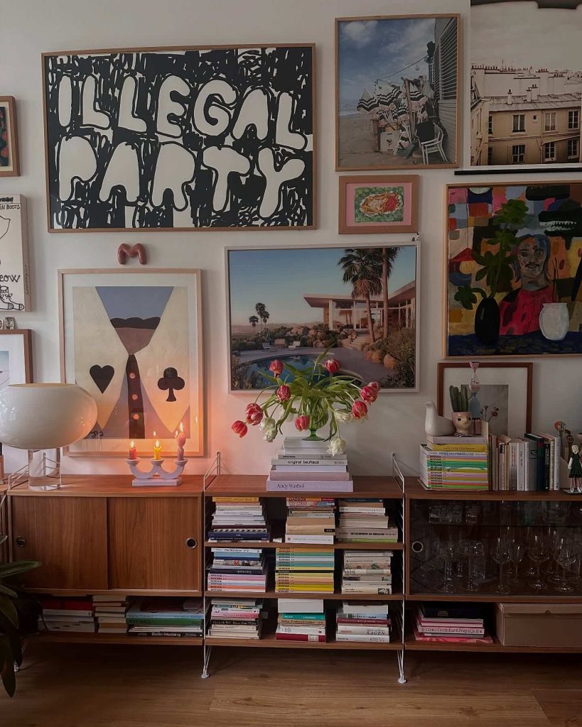 20. Edgy Eclecticism Above the Bookshelf