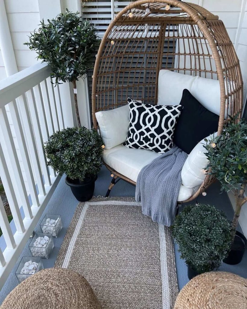 21. Cozy Egg Chair Nook with Monochrome Accents