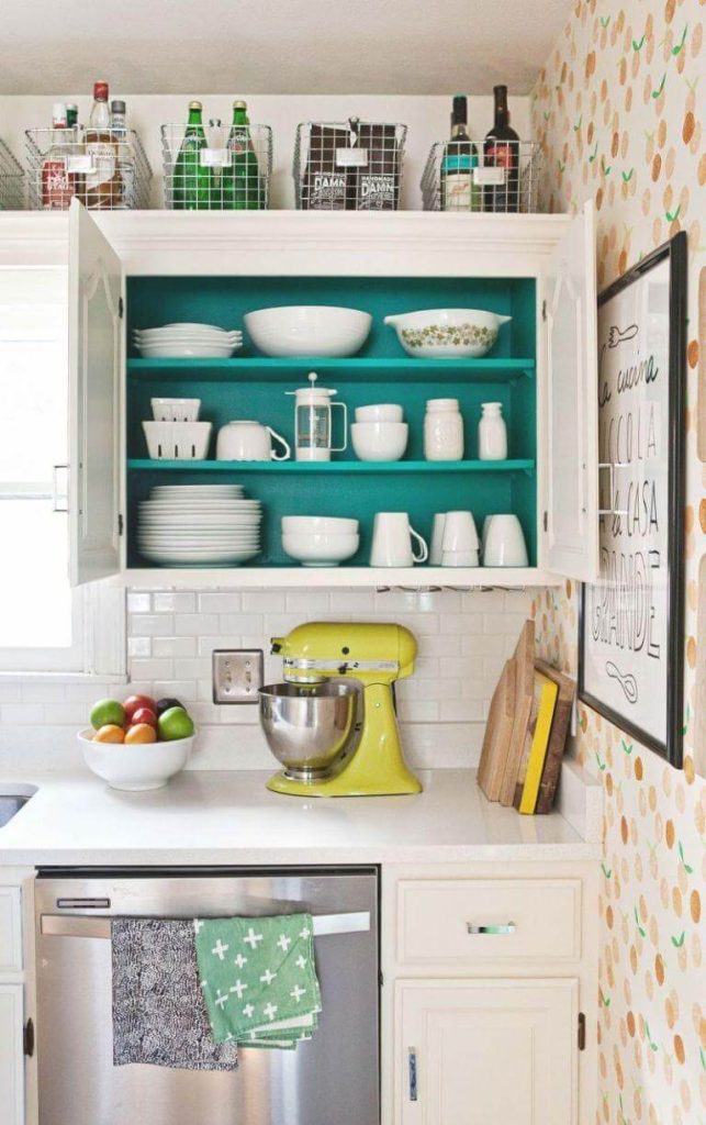 22. Bold Color Pop with Teal Shelf Backdrop
