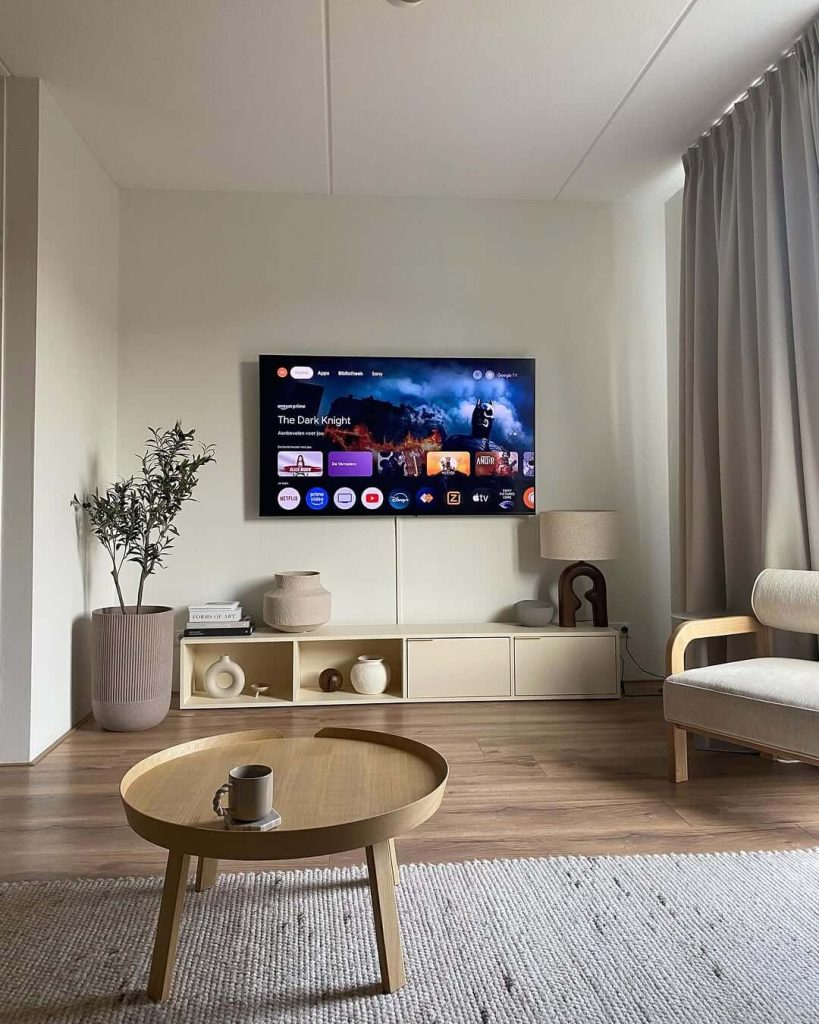 22. Japandi Interior Ideas Entertainment Minimal Setup