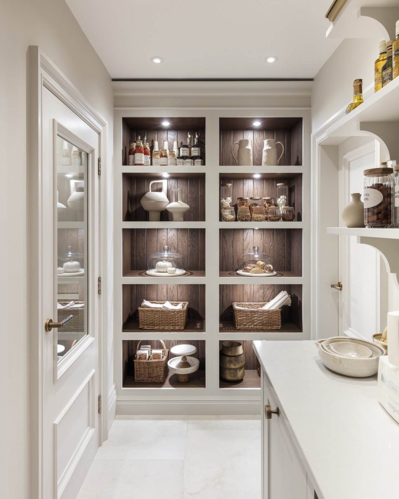 23. Luxury Display Pantry with Dark Wood Accents