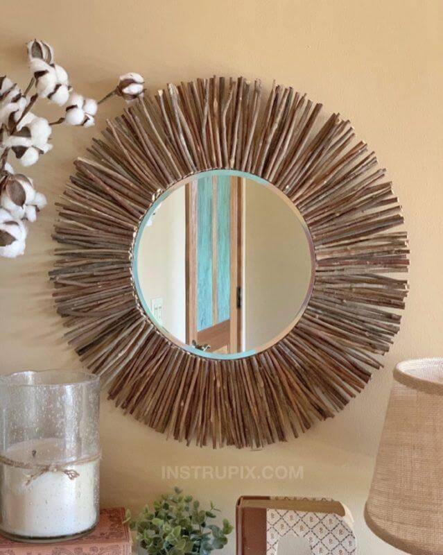 diy home decor ideas rustic stick frame mirror