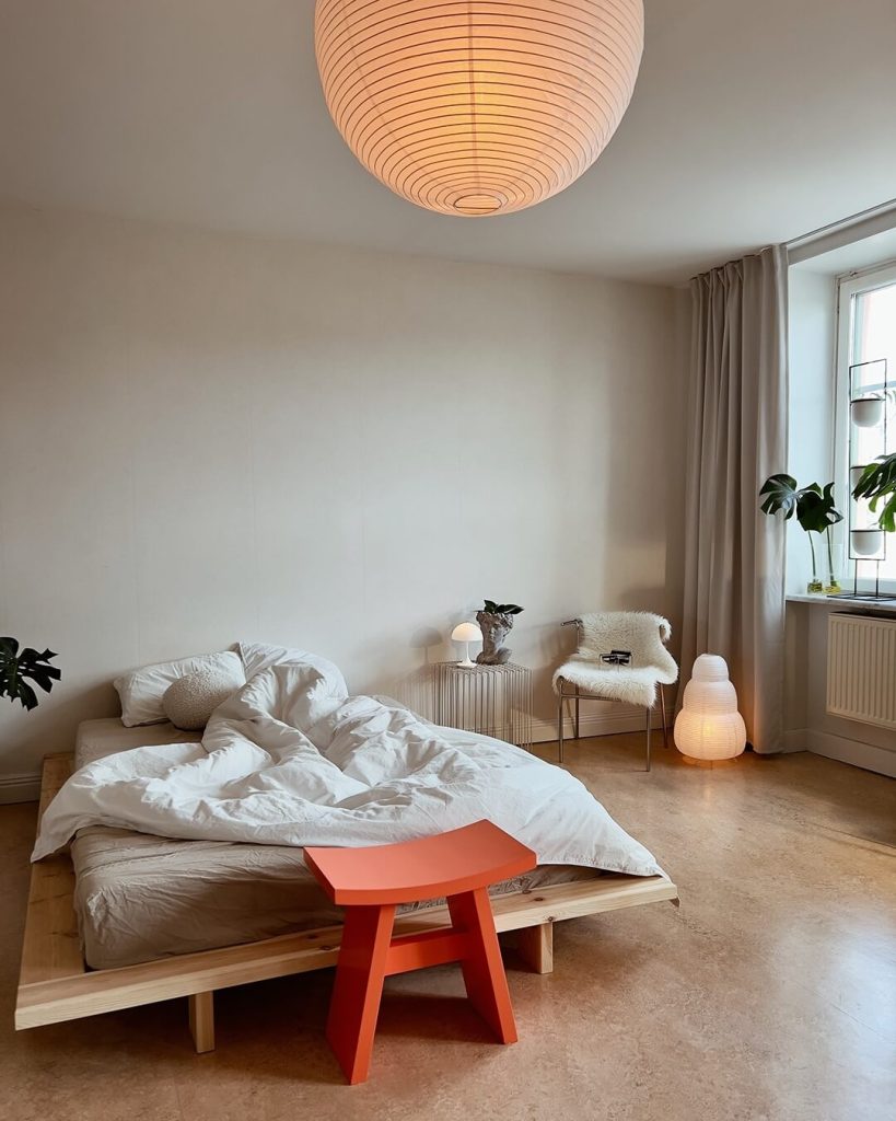 25. Japandi Interior Ideas Minimal Bedroom and Lantern