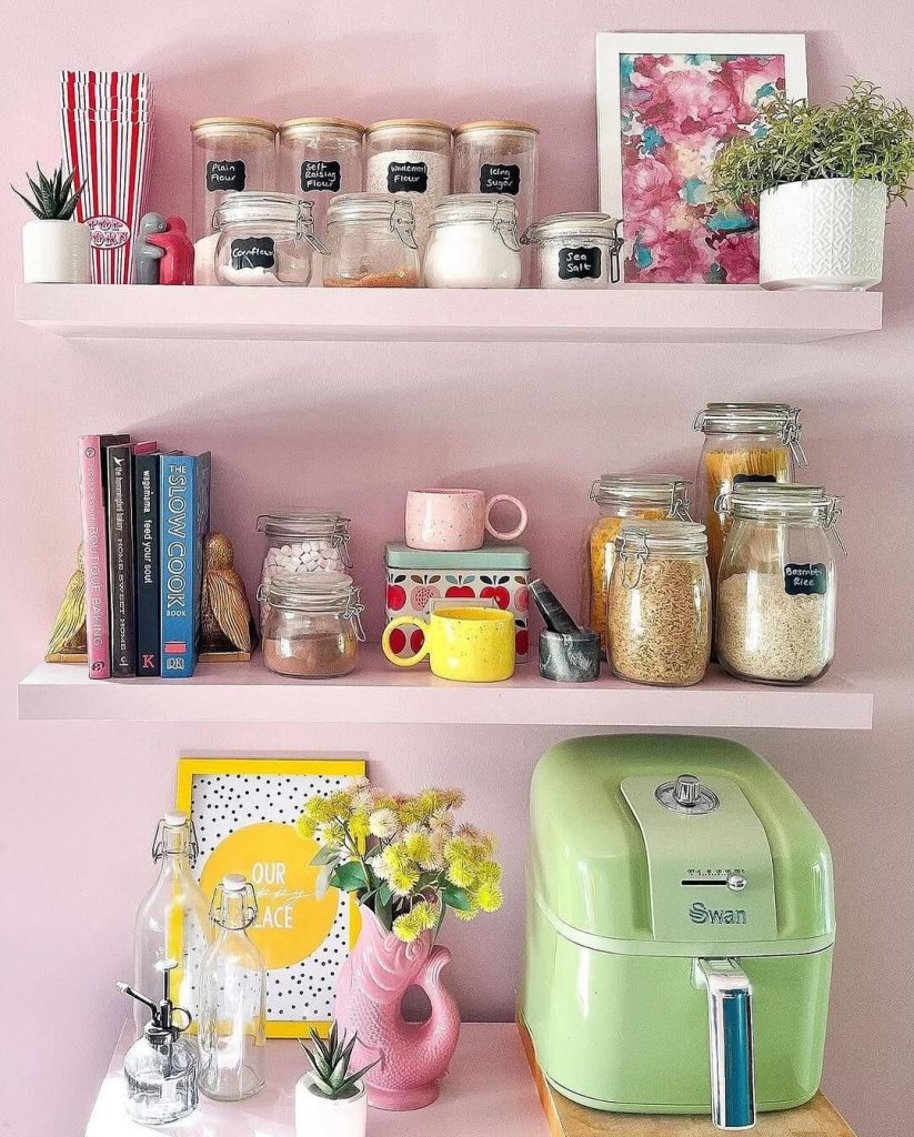 26. Pastel Pantry Shelf With a Retro Twist