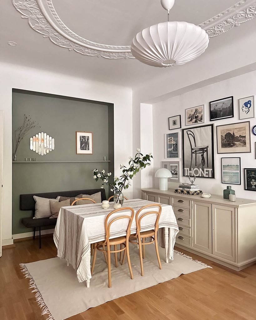32. Neutral Sophistication with Vintage Graphic Art