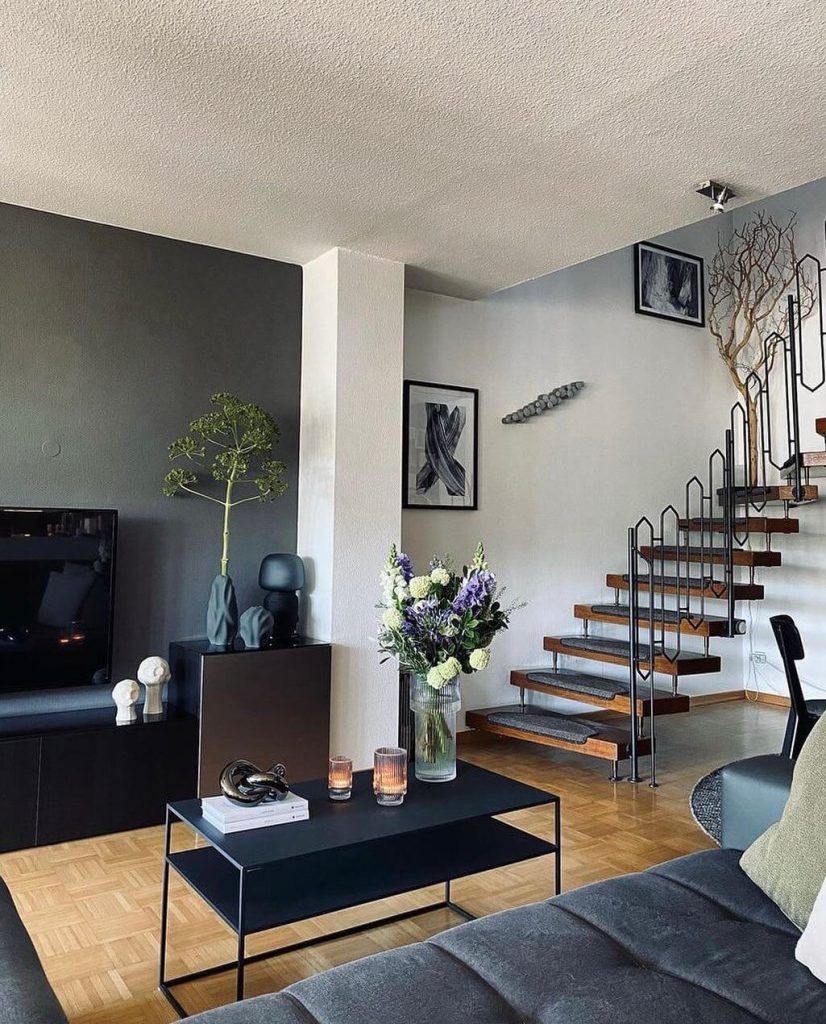 32. Japandi Interior Ideas Bold Contrast Living Room