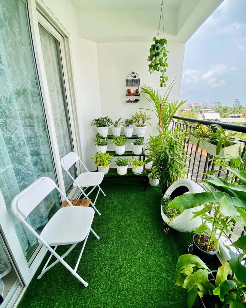 5. Modern Green Oasis with Faux Grass