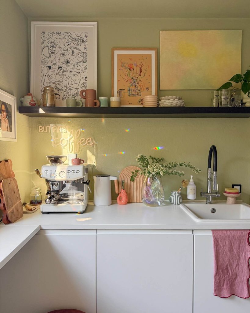 6. Coffee Corner With Creative Shelf Styling