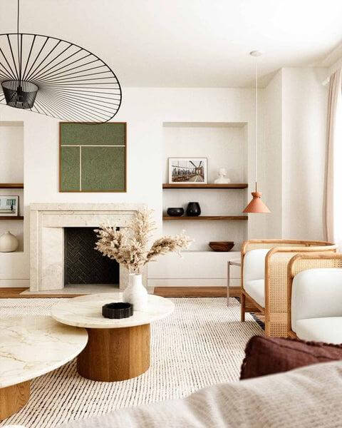 6. Japandi Interior Ideas Woven Decor Fireplace Room