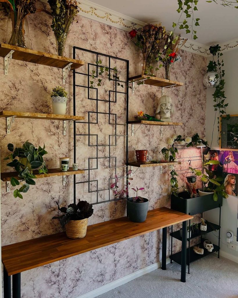 6. Statement Wall with Open Metal Trellis Accent