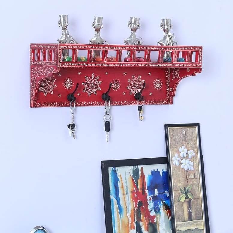 Decorative Key Holder Shelf with Hooks