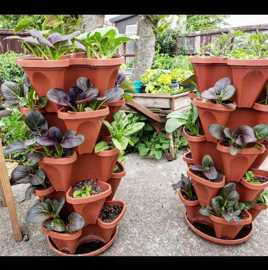 9. Stackable Vegetable Towers for Edible Gardens