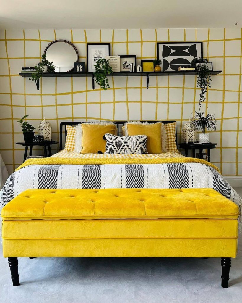 1. Bold Contrast with a Statement Shelf Wall