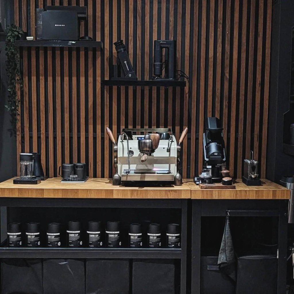 1. Sleek Modern Coffee Station with Professional Equipment